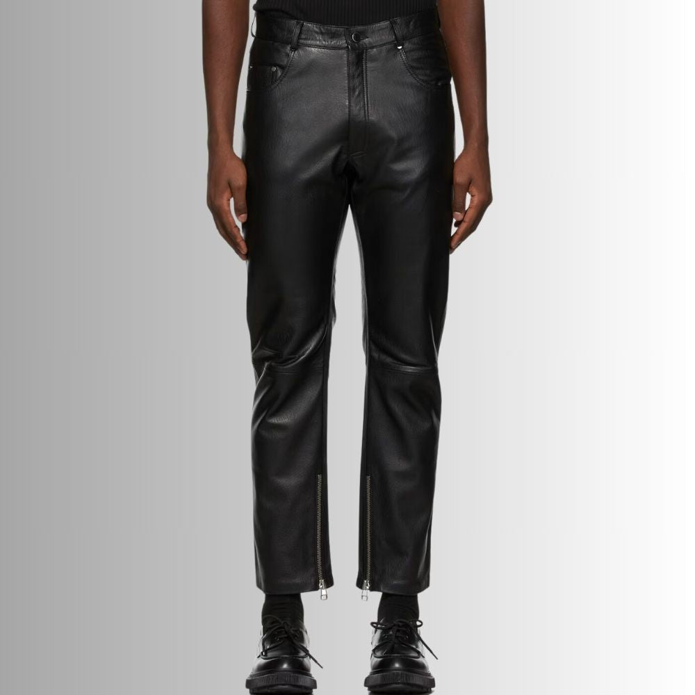 Pantalon Noir Cuir Homme - Taille Moyenne