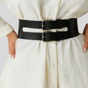 SculptLine™ – Ceinture Corset Noire en Cuir Véritable à Double Boucle