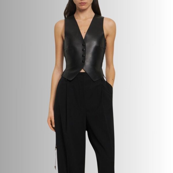 Veste Cuir Sans Manche Femme Noir – Col en V Élégante