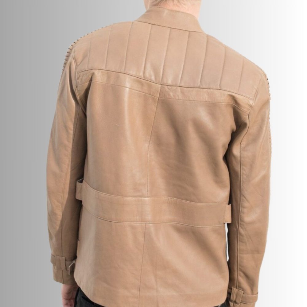 Beige Révolte – Veste cuir homme style rebelle – Détails contrastés