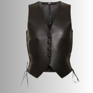 Veste Cuir Sans Manche Femme Noir – Col en V Élégante