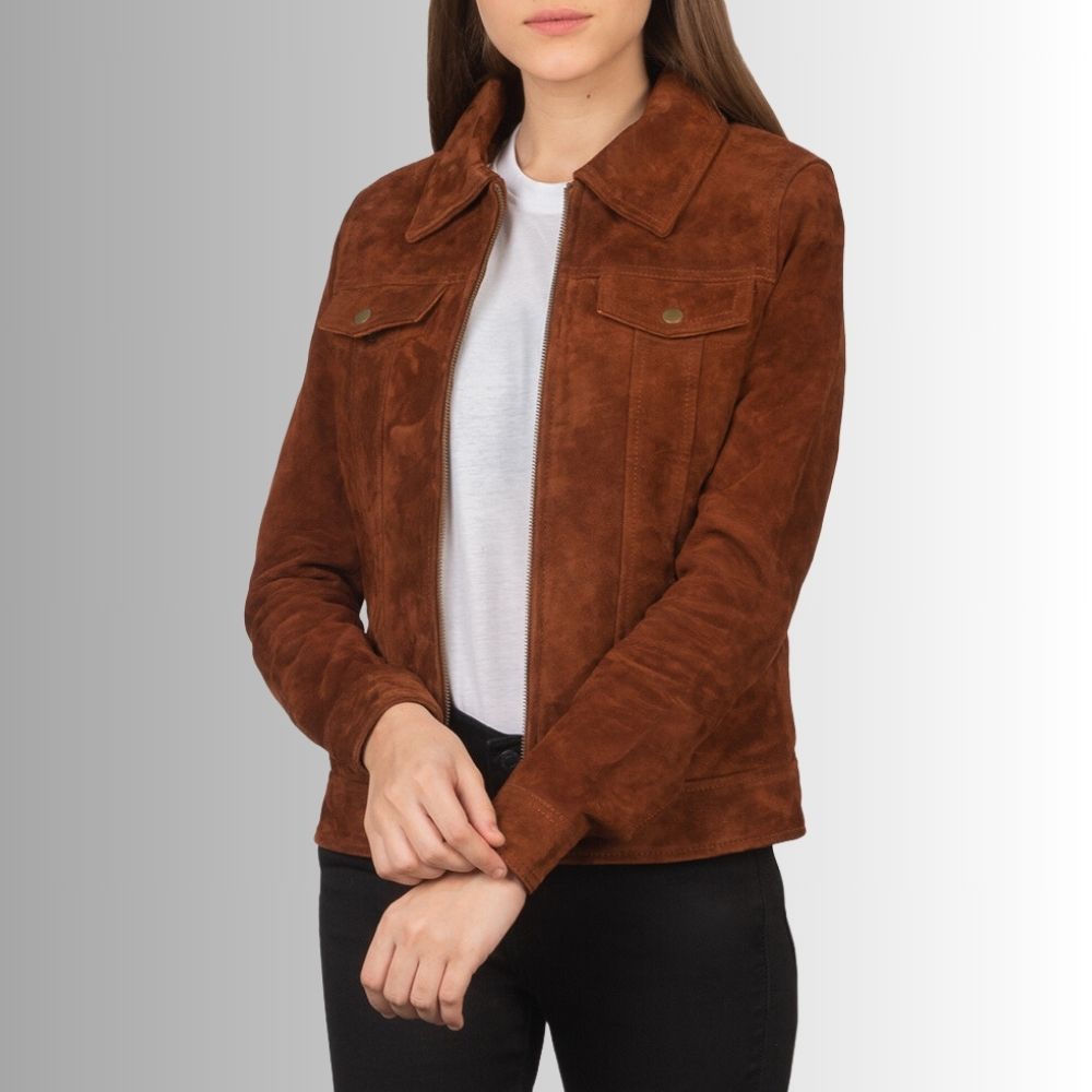 Veste En Daim Marron Femme - Classique