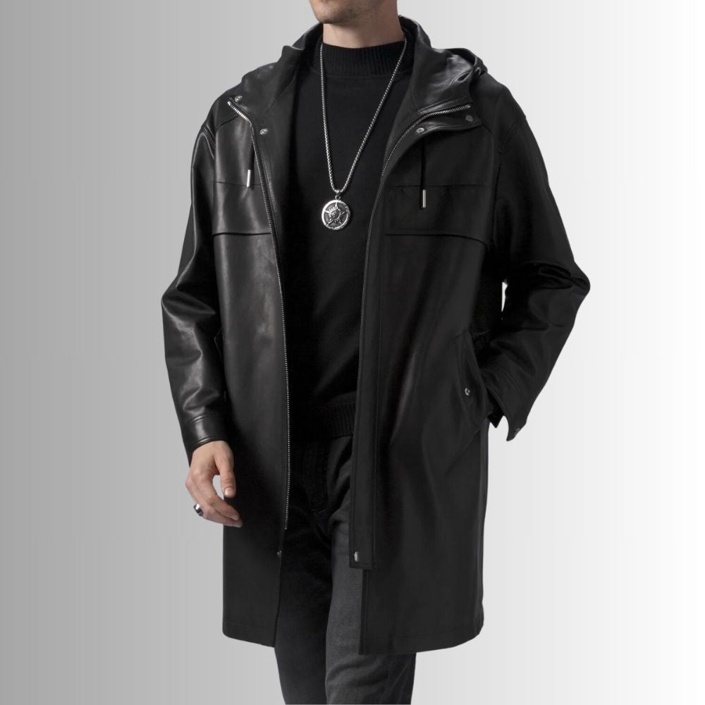 Manteau Long Cuir Homme - Noir