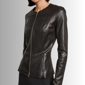 Veste 3/4 Cuir Femme en Noir