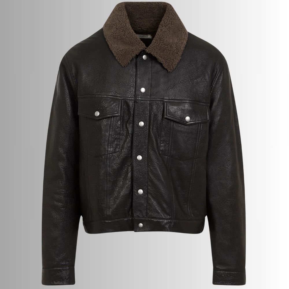 Noir Montana – Veste cuir homme col mouton – Look vintage hivernal