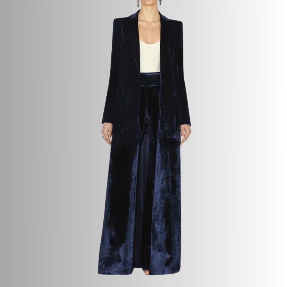 Manteau Long Velours Bleu Femme – Élégance Oversize Luxe