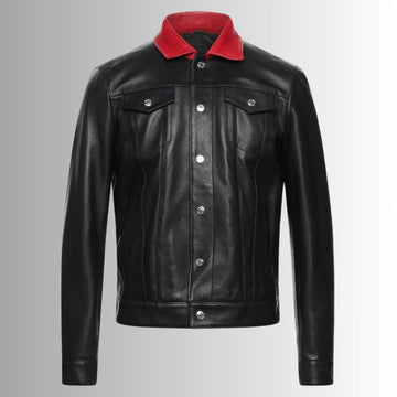 Noir Rouge Icon – Veste Cuir Homme Noire – Col Contrasté Rouge Mode