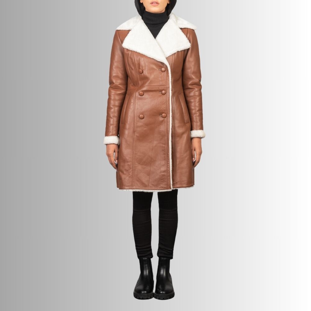 Manteau Femme en Peau Lainée - Double Boutonnage