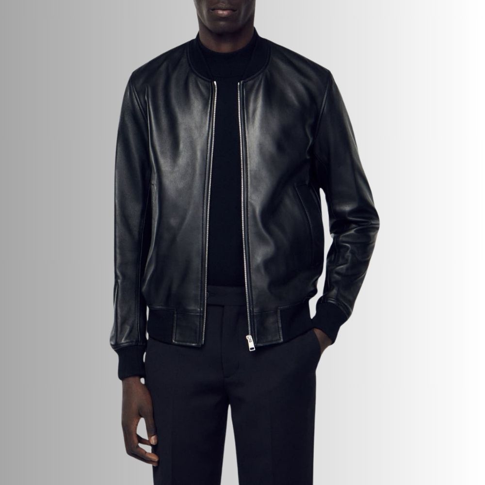 Noir Élite – Veste Cuir Homme Noire Style Bomber Luxe