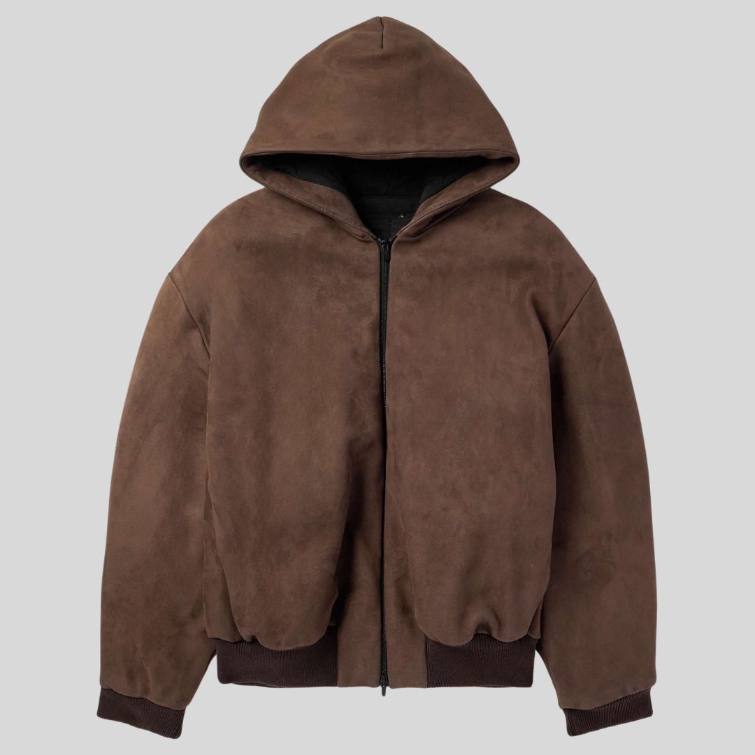 Mocha Shield – Blouson Capuche Daim Homme Zippé Marron