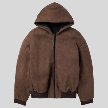 Mocha Shield – Blouson Capuche Daim Homme Zippé Marron