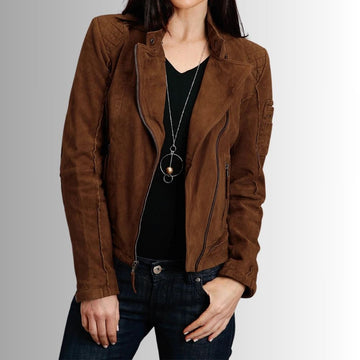 Veste Marron Femme Daim - Solide