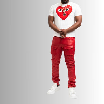 Pantalon Cargo Cuir Homme - Rouge