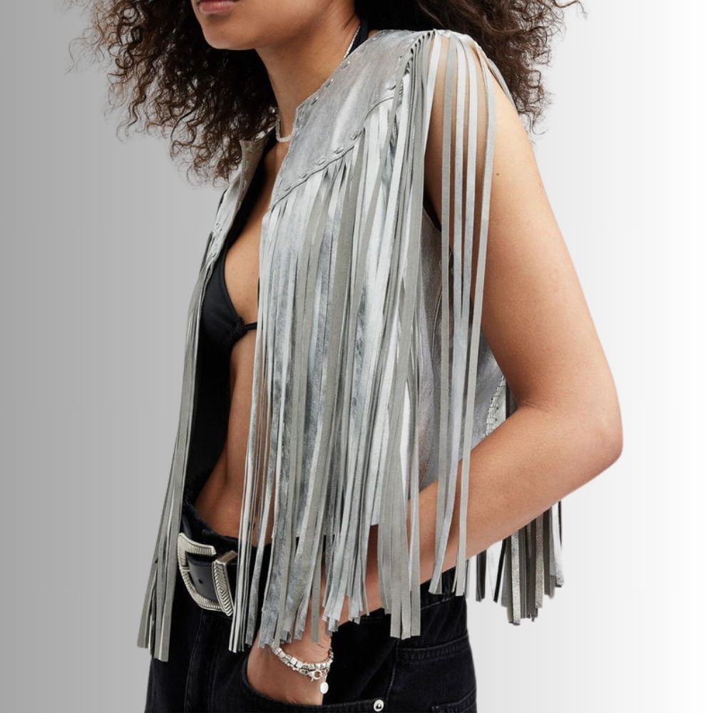Gilet en Cuir Métallique Argenté - Mode Chic et Élégant