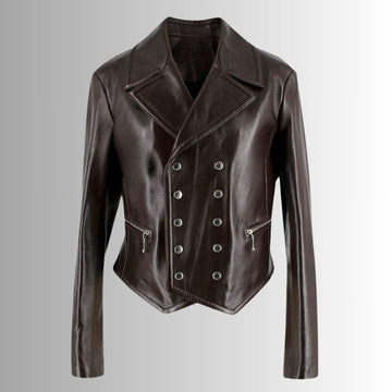 Blouson En Cuir Marron Style Motard – Cuir Véritable