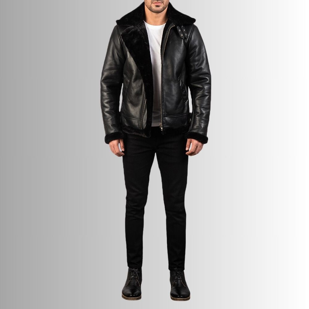 Blouson Peau Lainée Homme - Noir