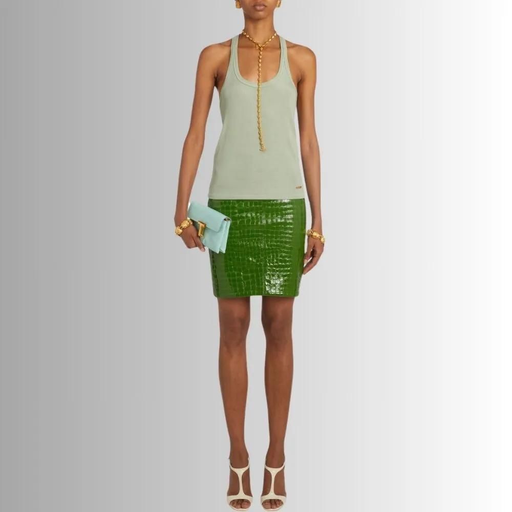 Jupe Cuir Verte Pour Femme - Croco En Relief