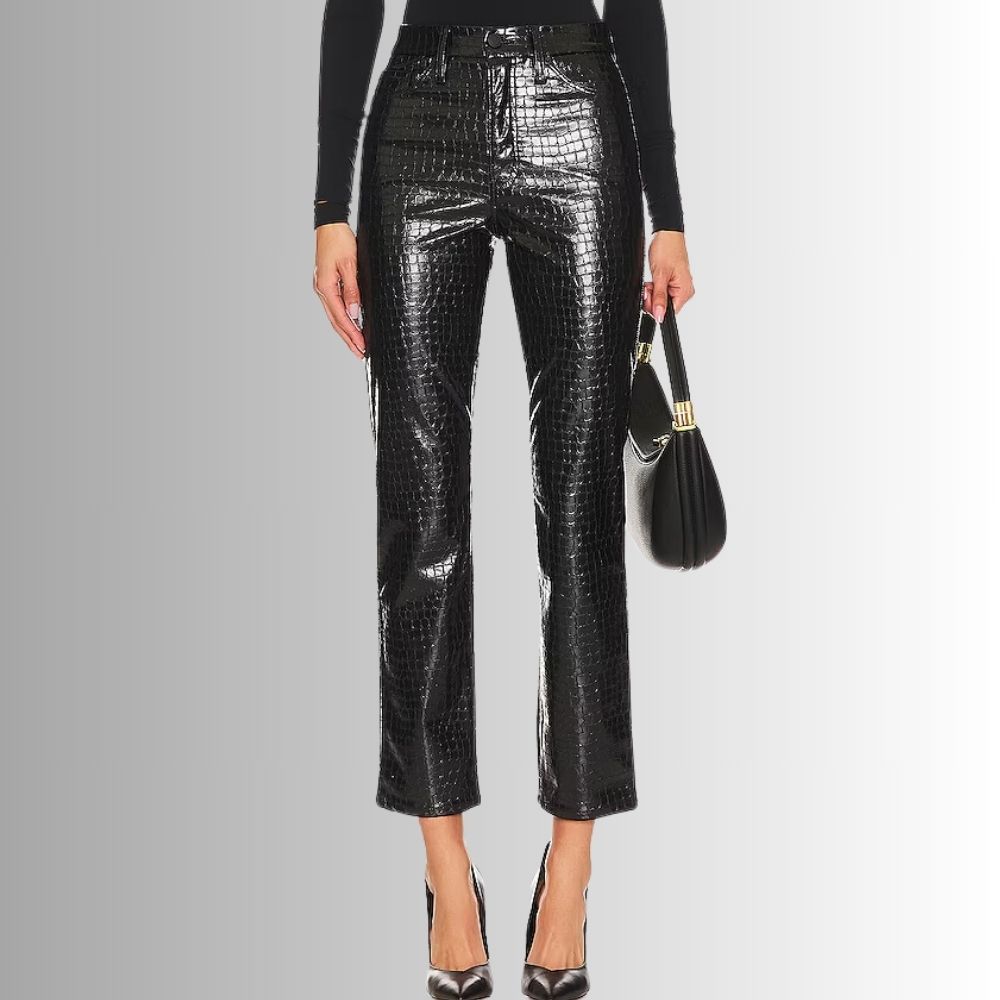 Pantalon Droit Cuir Femme - Noir