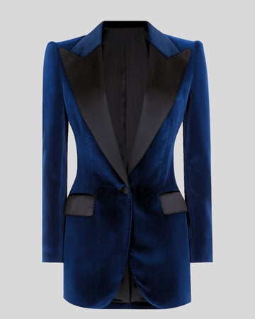 Bleu Blazer Smoking Femme en Velours