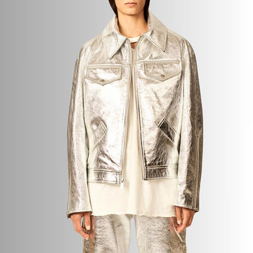 Veste En Cuir Effet Métallisé Pour Femme