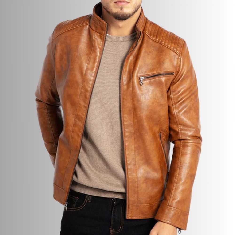 AmberCore – Veste Cuir Homme Marron – Look Moto Classique