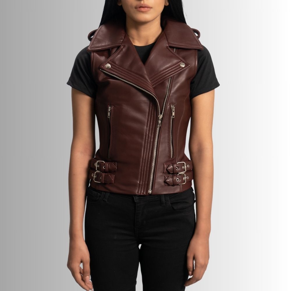 Gilet Cuir Sans Manche Femme - Bordeaux