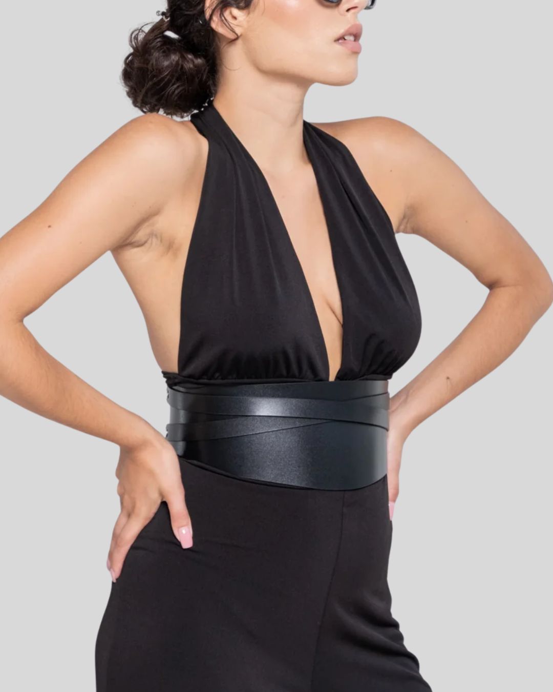 Ceinture Corset Femme en Cuir Noir Large – Taille Haute Sculpturale