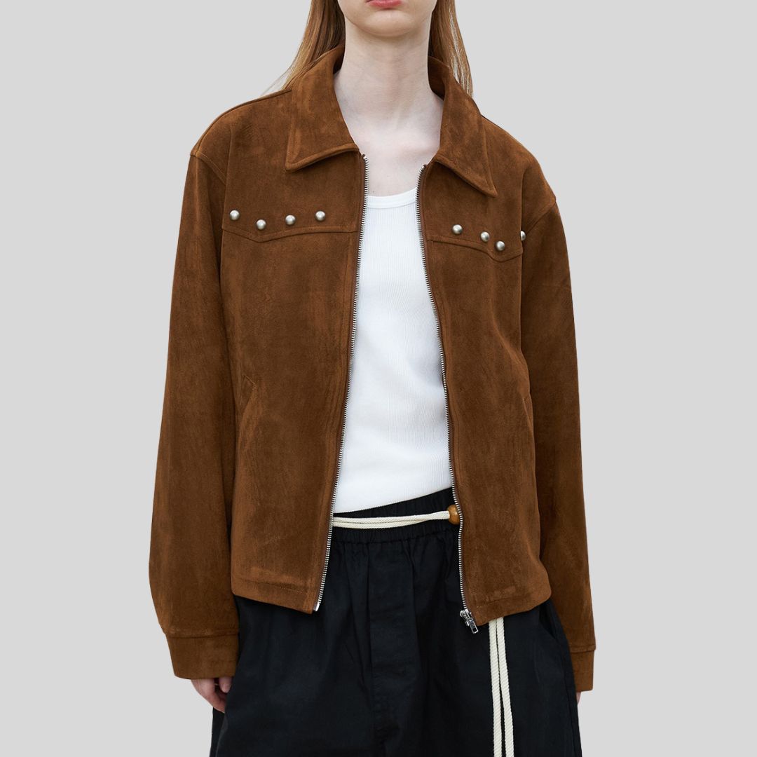 StudLine – Veste en Daim Marron à Clous pour Femme