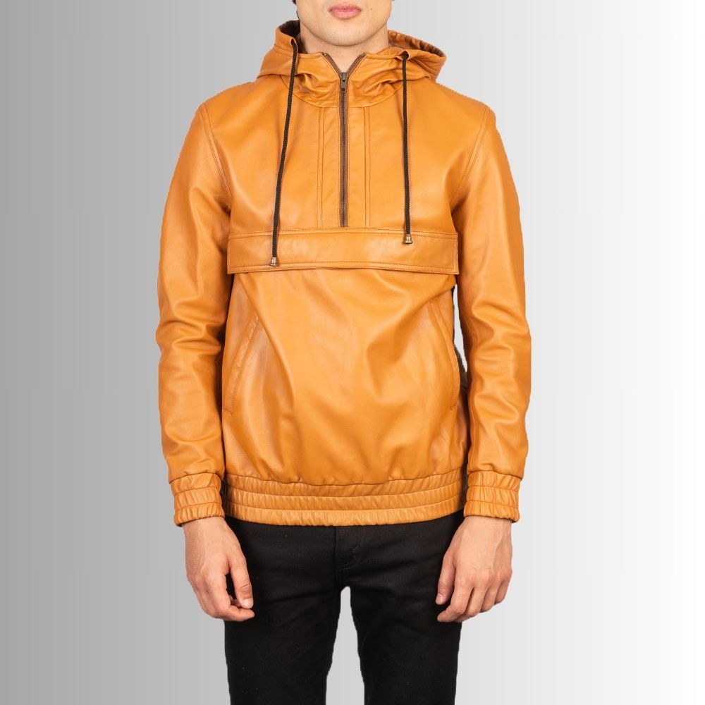 Bronze Urbain – Veste à capuche cuir homme – Look streetwear marron