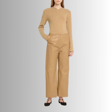 Pantalon Cuir Camel Femme - Panneaux
