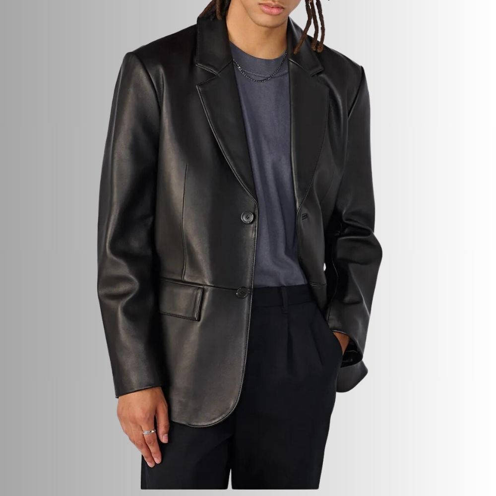 Blazer Cuir Noir Homme - Fait main