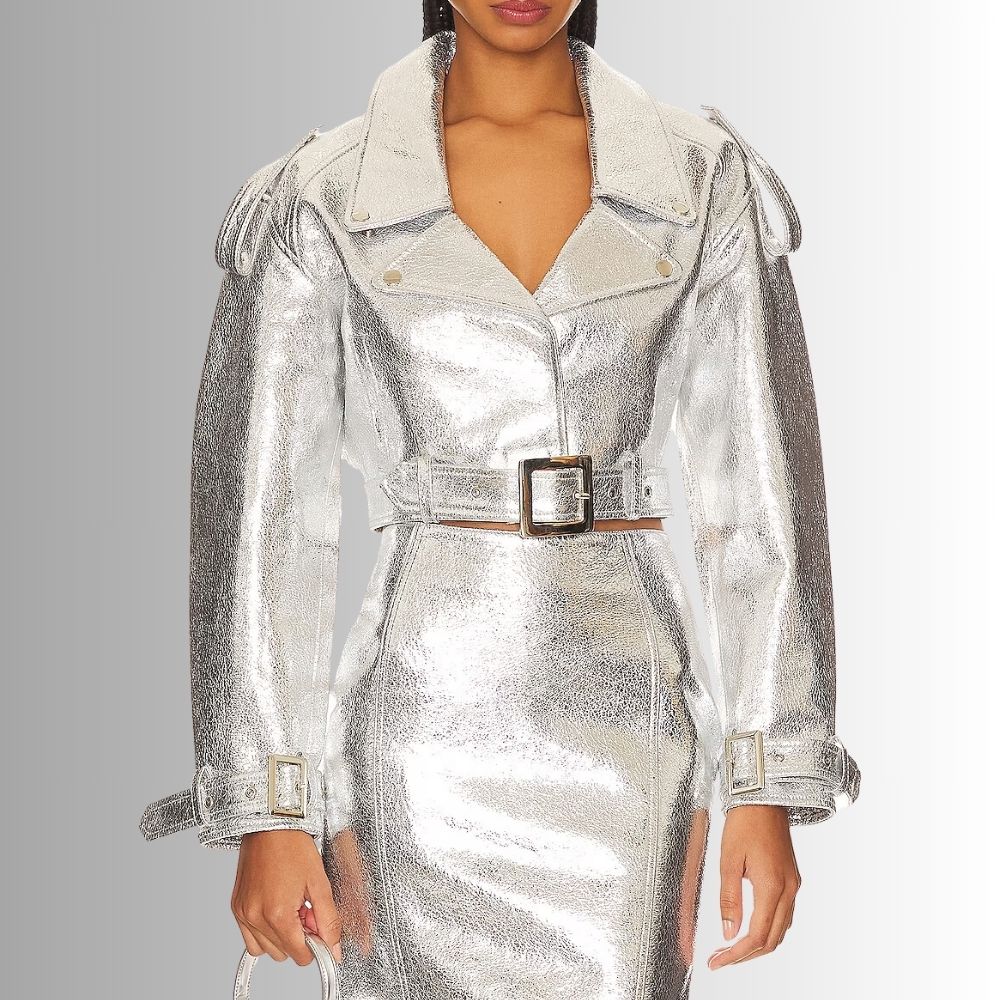 Veste Courte En Cuir Pour Femme - Argent