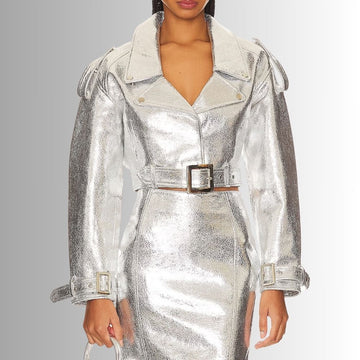 Veste Courte En Cuir Pour Femme - Argent
