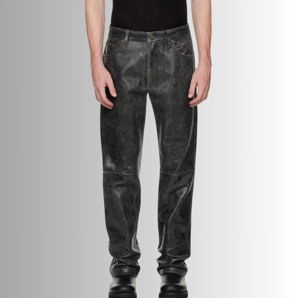 Pantalon En Cuir Agneau - Fissuré