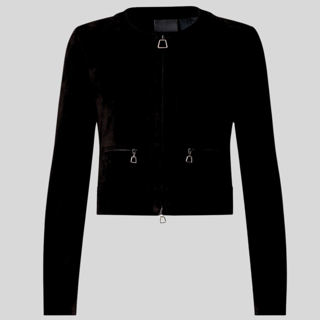 Noir Élégance – Blouson Court en Daim Noir pour Femme