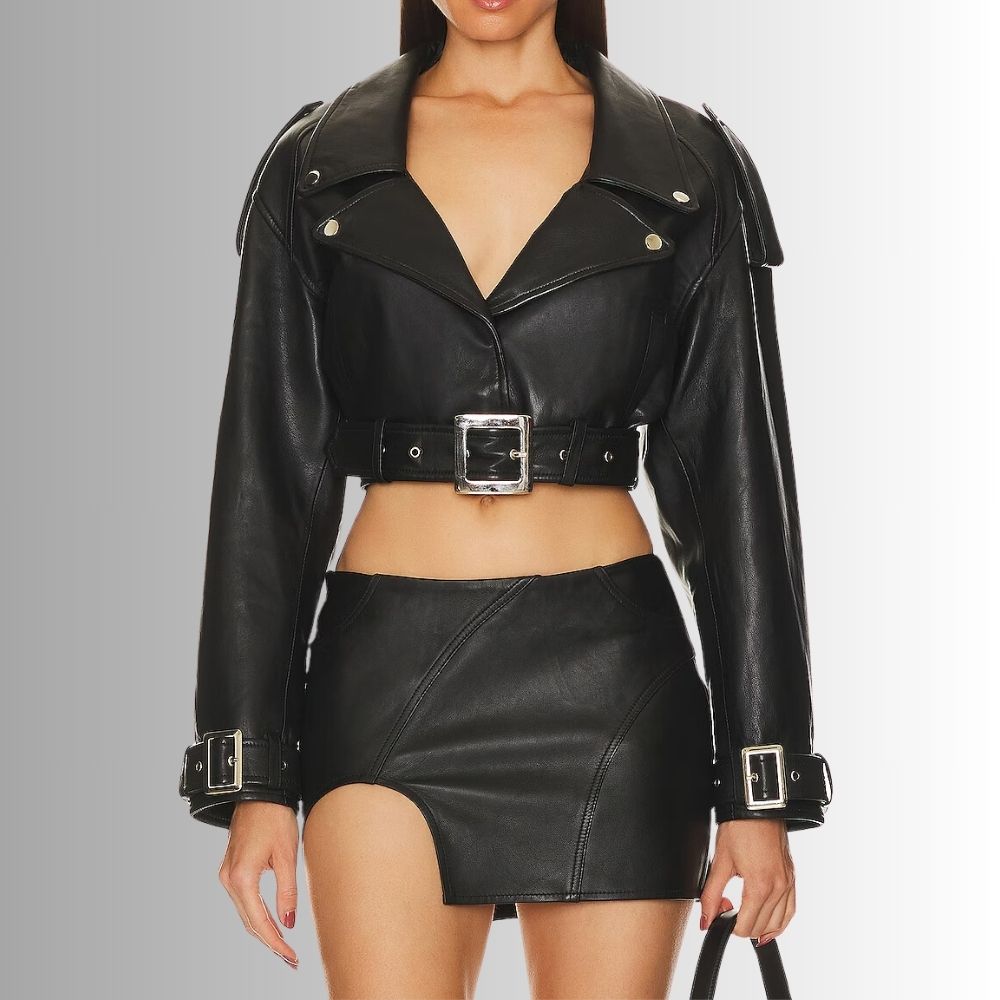 Veste En Cuir Courte Femme - Noir-Victoria