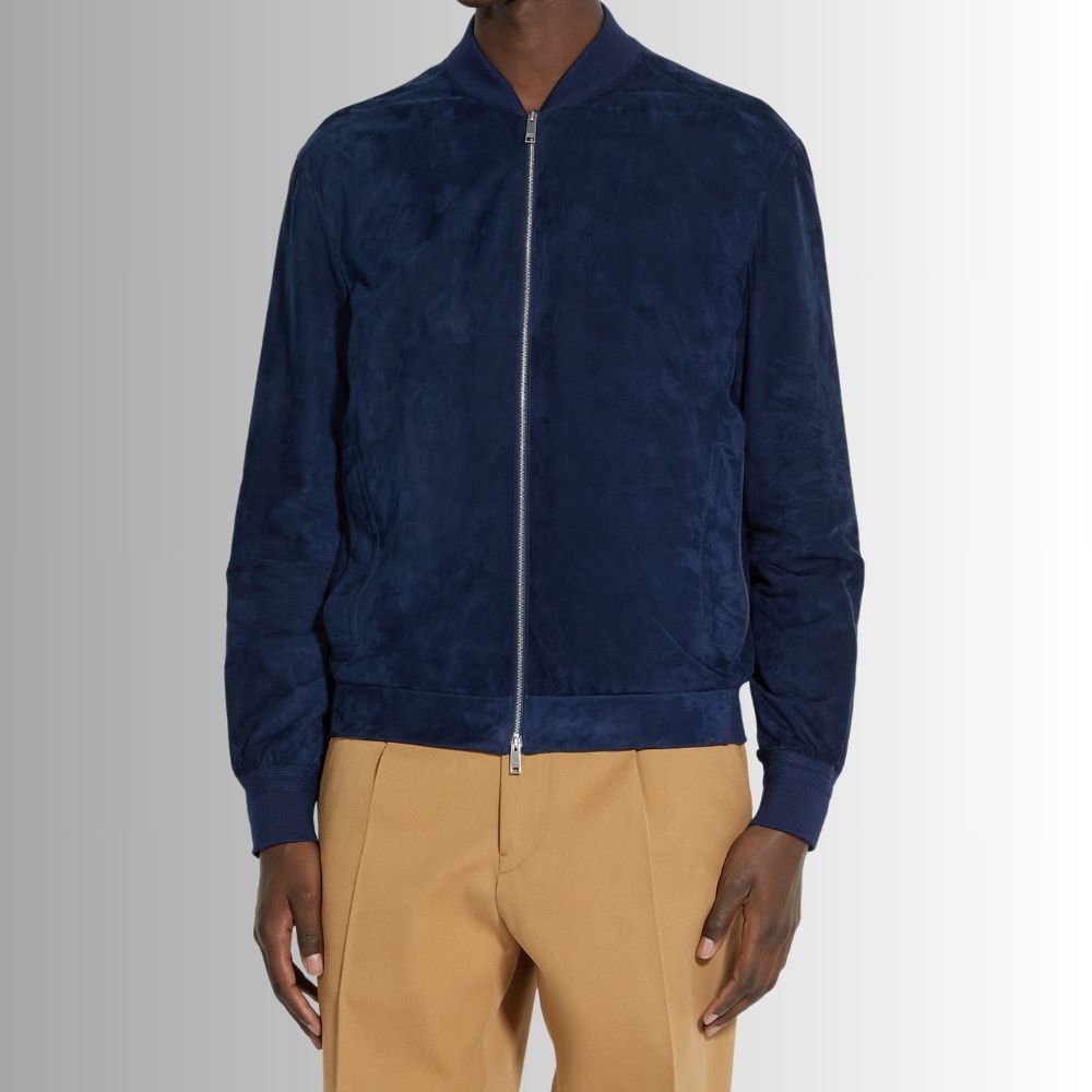 Veste En Daim Bleu Homme - Classique