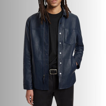 InkRidge – Surchemise Cuir Bleu Homme à Col Chemise