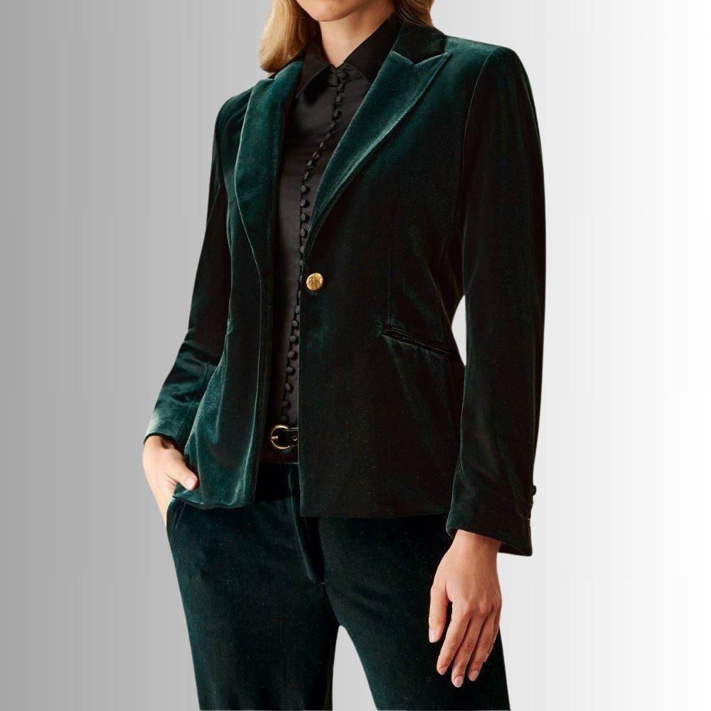 Blazer Femme Velours Vert – Col à Revers Chic