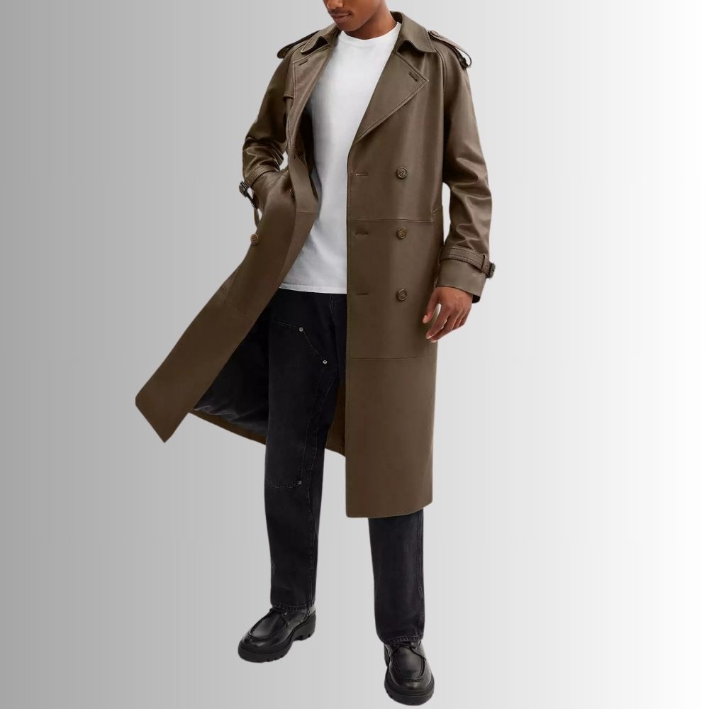 Manteau Cuir Vert Olive Homme - Style Élégant et Robuste