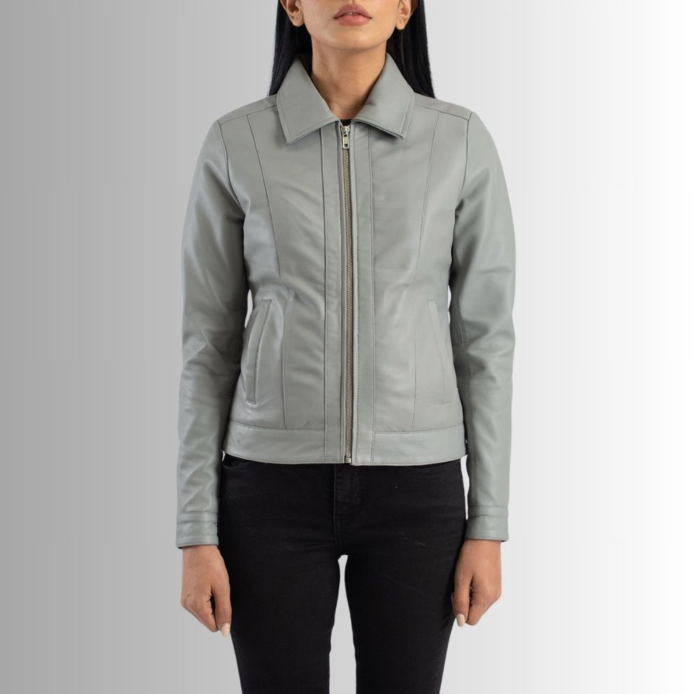 Veste en cuir gris pour femme