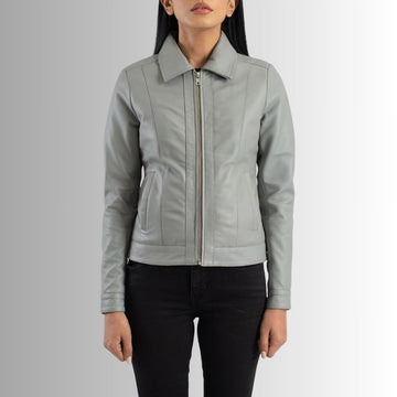 Veste en cuir gris pour femme