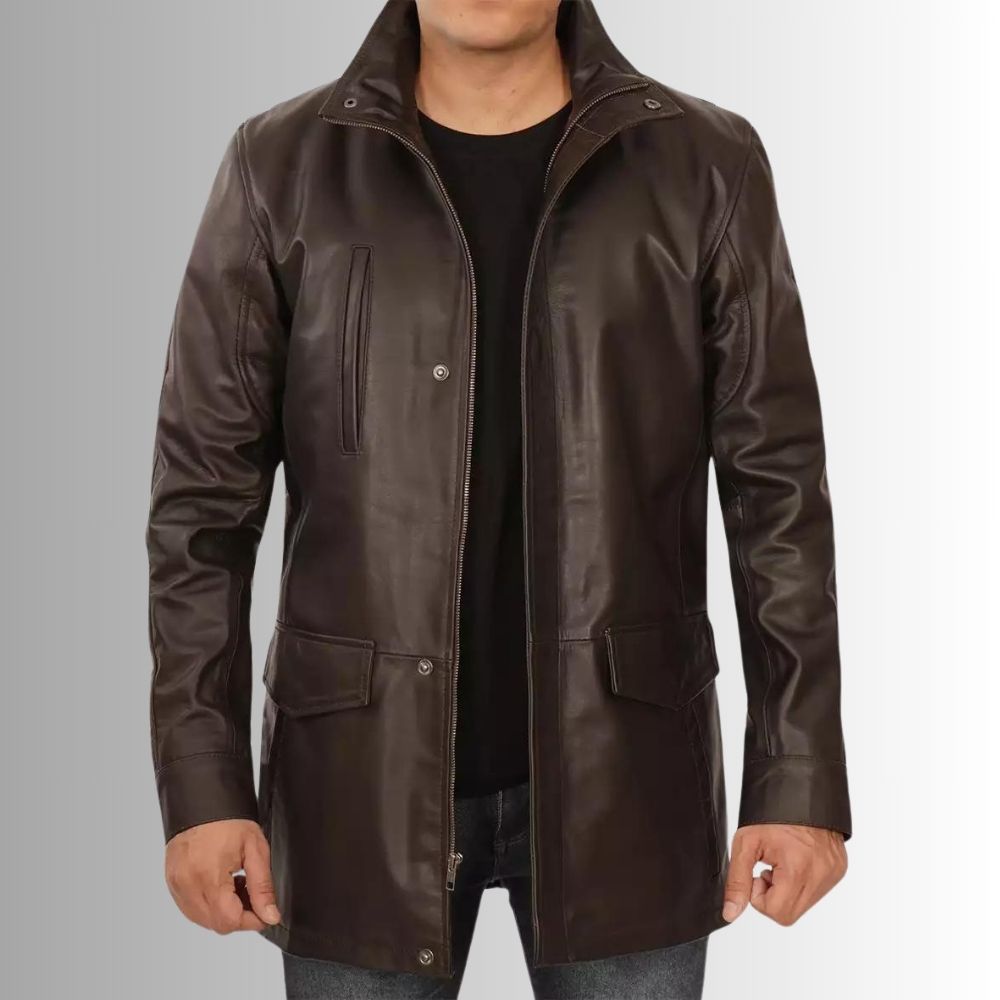 Manteau Cuir Homme Moto - Marron Foncé