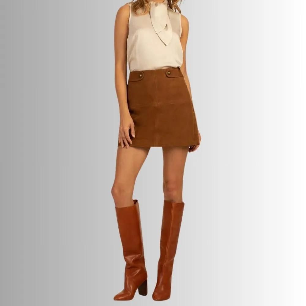 Jupe Daim Marron Pour Femme - Style Court