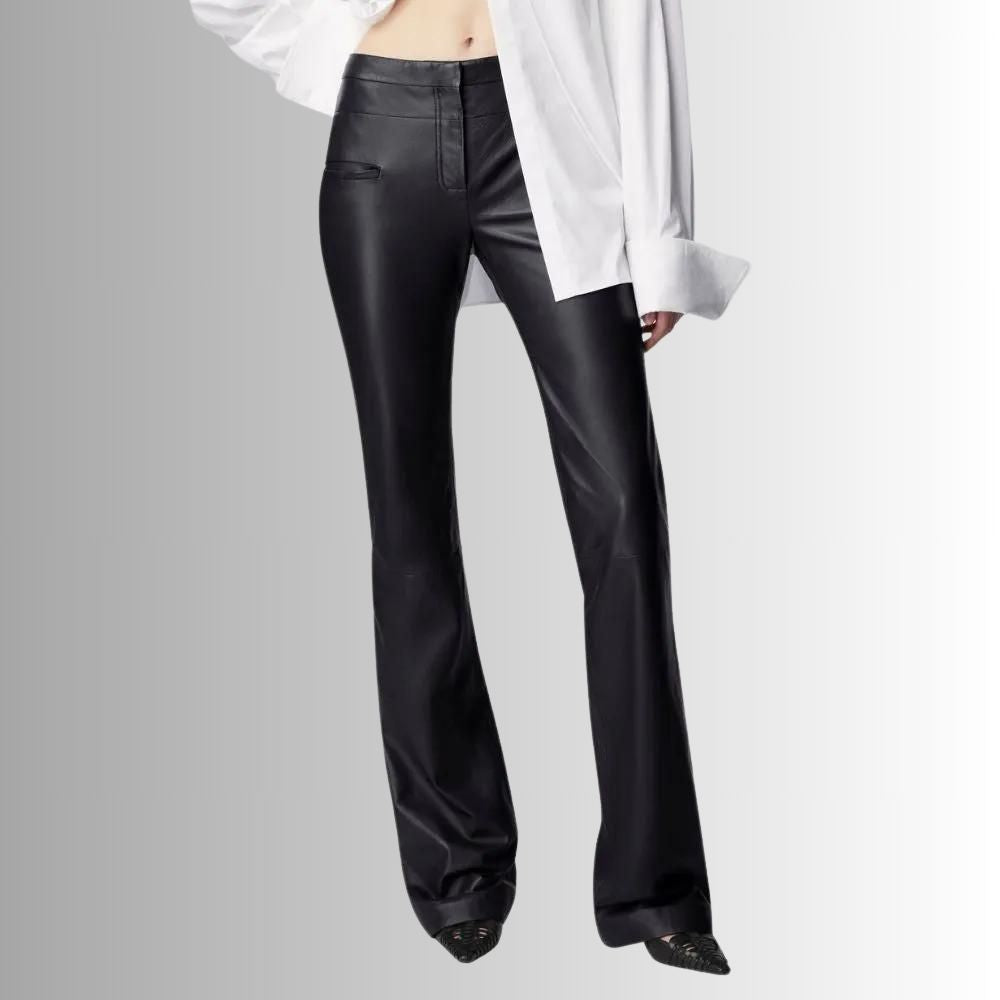Pantalon Cuir Noir Femme - Jambe Droite