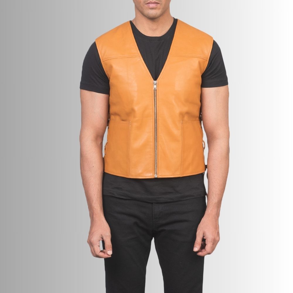 Veste En Cuir Sans Manche Homme - Marron Clair
