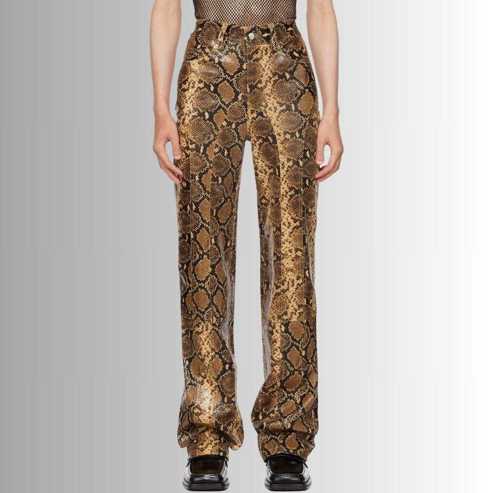 Pantalon En Cuir Marron Homme - En Relief Serpent