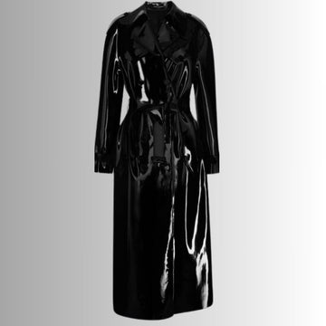 Manteau En Vinyle Femme - Longue Veste Brillante avec Ceinture | Veste française
