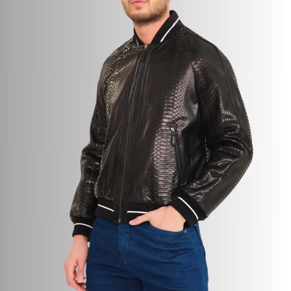 Noir Python – Viper Veste cuir homme embossée reptile – Style unique