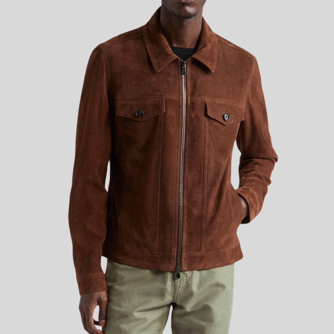 Auburn Vault – Veste Homme En Daim Marron